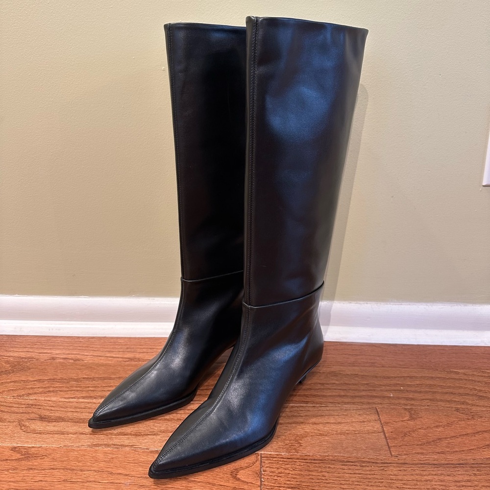 Massimo dutti limited edition black leather knee high kitten heel boots